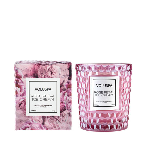 Roses Rose Petal Ice Cream Boxed Textured Glass Candle