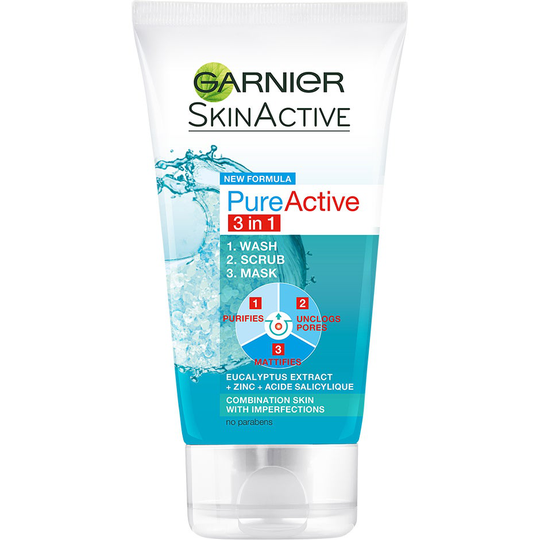 Pure Active 3 in 1 Wash Peeling & Mask, 150 ml Garnier Peeling & Ansiktsskrubb
