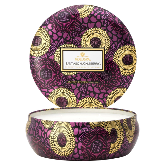 Voluspa Santiago Huckleberry 3 Wick Candle in Decorative Tin (40h)