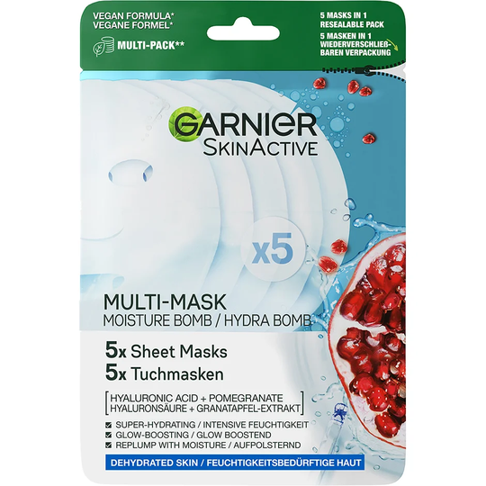 Moisture Bomb Pomegranate Hydrating Sheet Mask - x5 Pack, 95 g Garnier Ansiktsmask