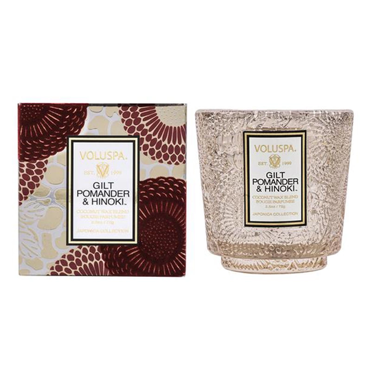 Voluspa Boxed Mini Pedestal Glass Candle Gilt Pomander & Hinoki 25tim