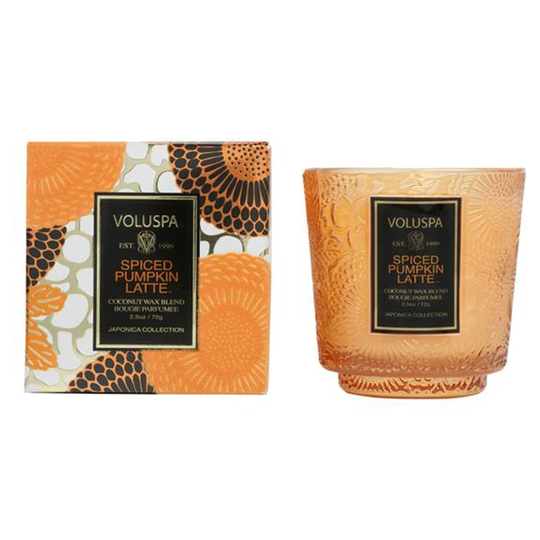 Voluspa Boxed Mini Pedestal Glass Candle Spiced Pumpkin Latte 25tim