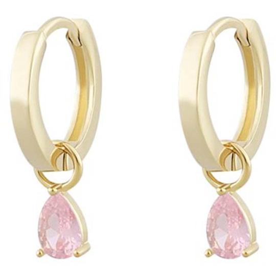 Nuit drop ring pendant ear gold/pink, Snö of Sweden Örhängen
