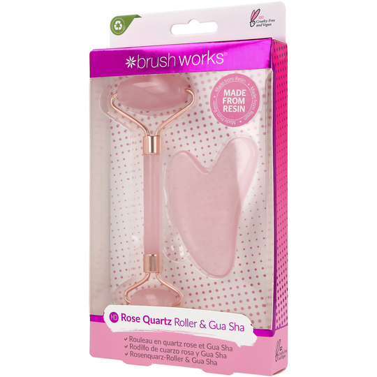 Brushworks Resin Rose Quartz Roller & Gua Sha