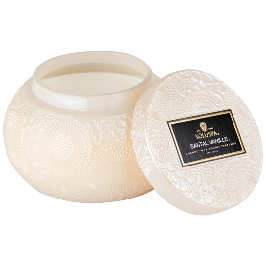 Voluspa Santal Vanille Embossed Glass Chawan Bowl 50h
