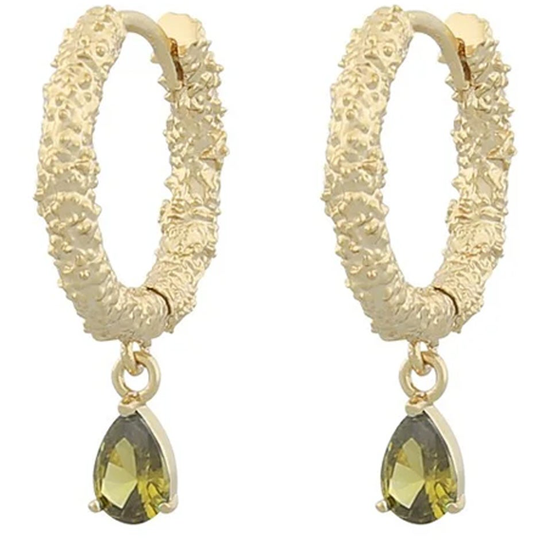 London ring pendant ear gold/olive, Snö of Sweden Örhängen