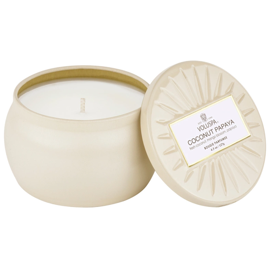Voluspa Papaya Coconut Decorative Tin Candle 25h