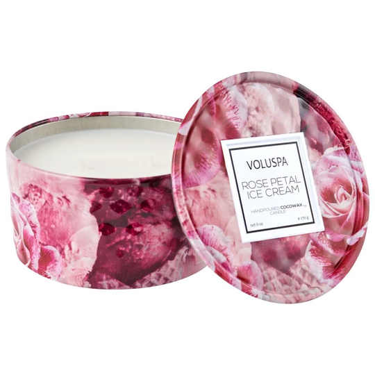 Voluspa Rose Petal Ice Cream Roses Collection Embossed Tin (30h)