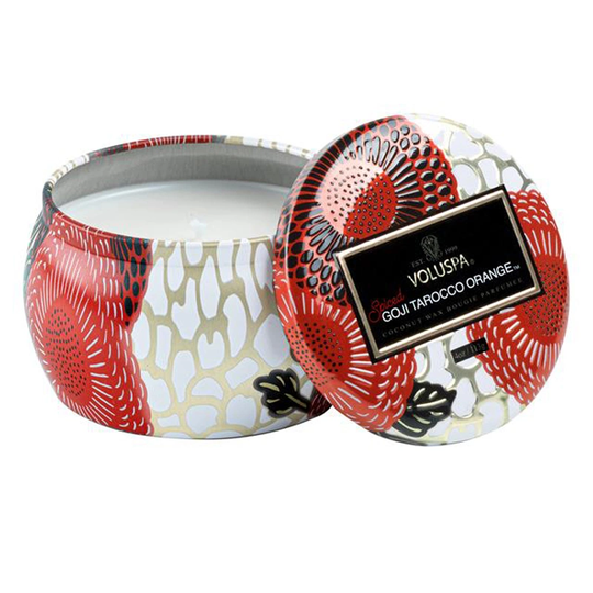 Voluspa Decorative Tin Candle Spiced Goji Tarocco Orange 25h