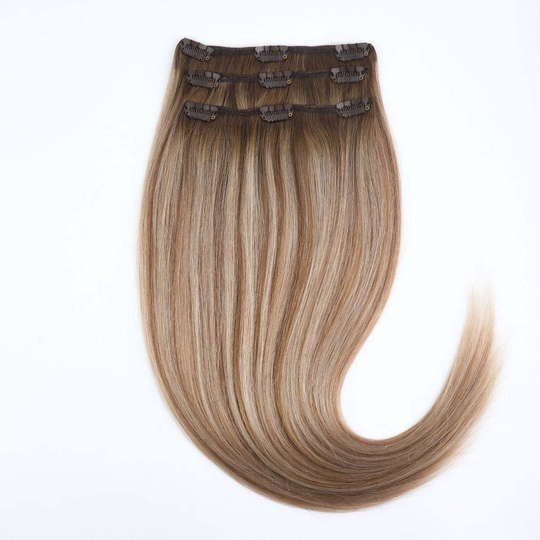 Rapunzel of Sweden Clip-on set 3 pieces 40 cm Brown Ash Blonde Balayag