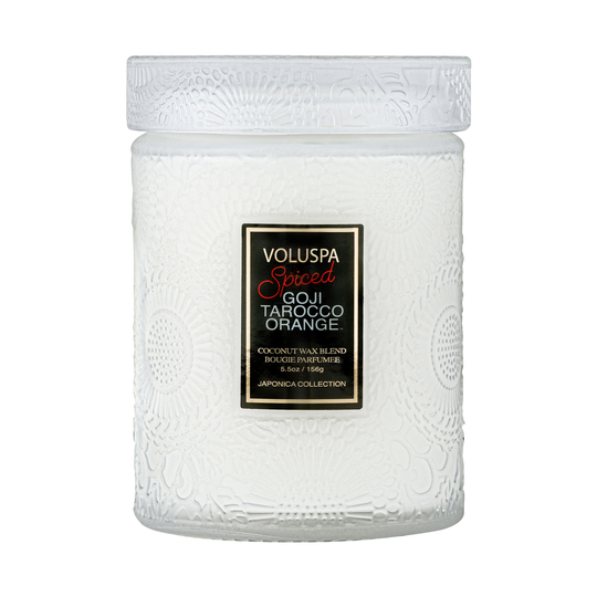Voluspa Japonica Holiday Miniglass Jar with lid, Goji Tarocco Orange
