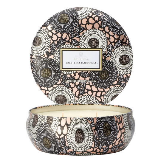 Voluspa Yashioka Gardenia 3 Wick Candle in Decorative Tin (40h)