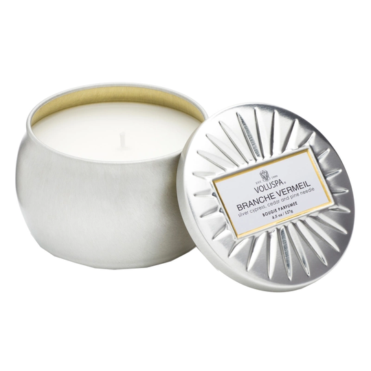Voluspa Branche Vermeil Decorative Tin Candle 25h