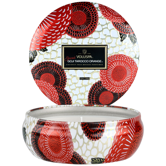 Voluspa Japonica Holiday Decorative 3-Wick tin Candle, Goji Tarocco Or