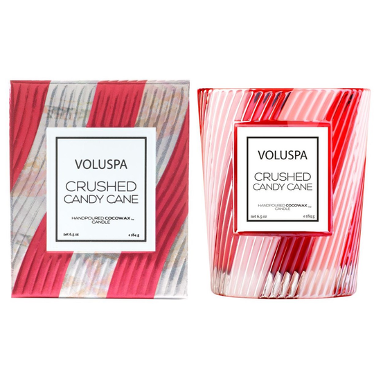 Voluspa Crushed Candy Cane Textured Glass Candle Candle 40tim