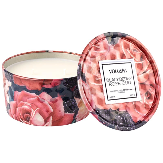 Voluspa Berry Rose & Oud Roses Collection Embossed Tin (30h)