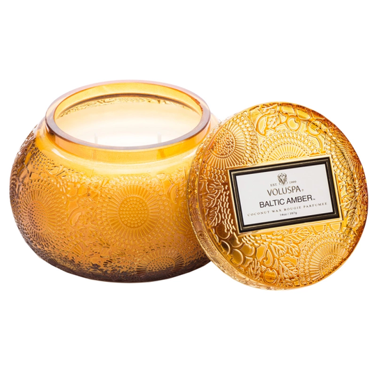 Voluspa Baltic Amber Embossed Glass Chawan Bowl 50h