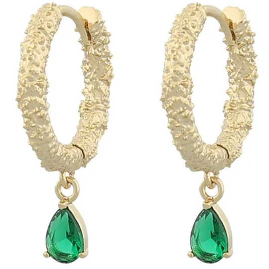 London ring pendant ear gold/green, Snö of Sweden Örhängen