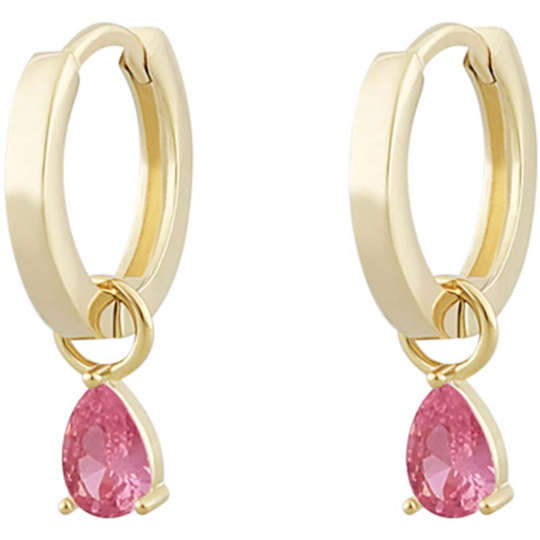 Nuit drop ring pendant ear gold/fuchsia, Snö of Sweden Örhängen