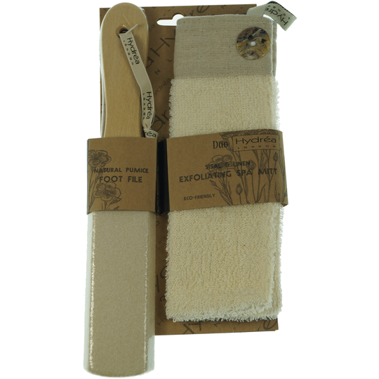 Hydréa London Natural Pumice Foot File & Exfoliating Spa Mitt SET