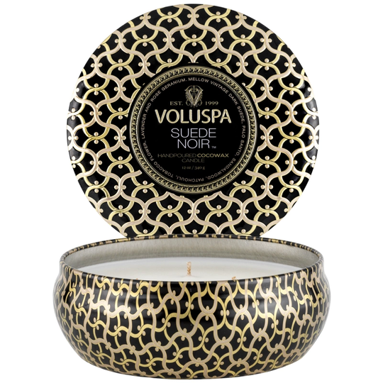 Voluspa Suede Noir 3-Wick Tin Candle 40h