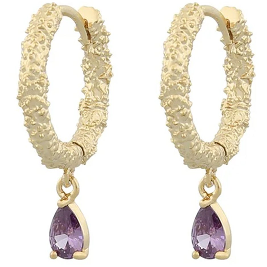 London ring pendant ear gold/purple, Snö of Sweden Örhängen