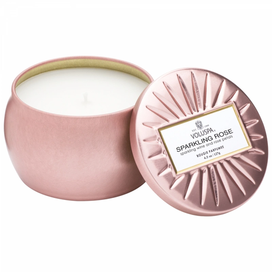 Voluspa Sparkling Rose Decorative Tin Candle 25h