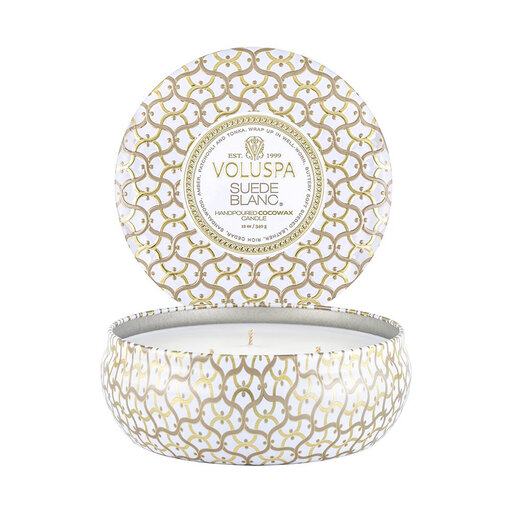3-Wick Tin Candle 40h Suede Blanc
