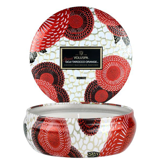 Voluspa 3-wick Candle in Decorative Tin Spiced Goji Tarocco Orange 40tim